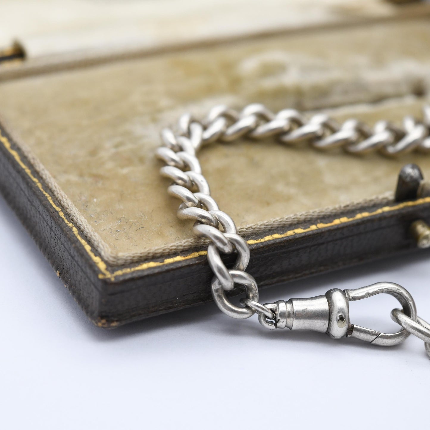 Antique Sterling Silver Albert Chain Bracelet Conversion 1927 with T-Bar - Chunky Solid | Stamped to Each Link