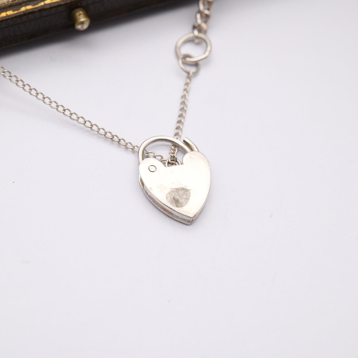Vintage Sterling Silver Heart Padlock Clasp Chain Bracelet - Small Curb Links with Safety Chain