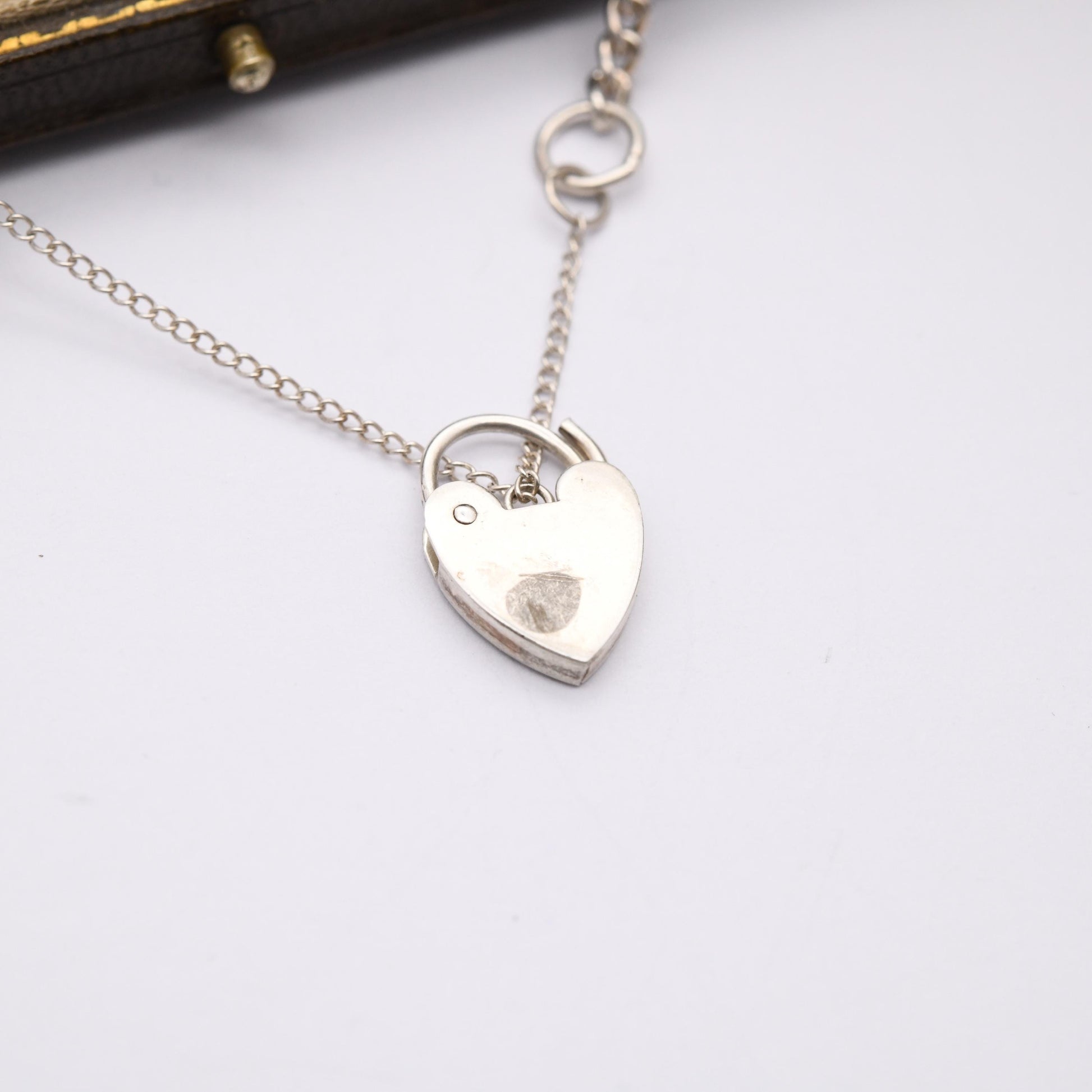 Vintage Sterling Silver Heart Padlock Clasp Chain Bracelet - Small Curb Links with Safety Chain