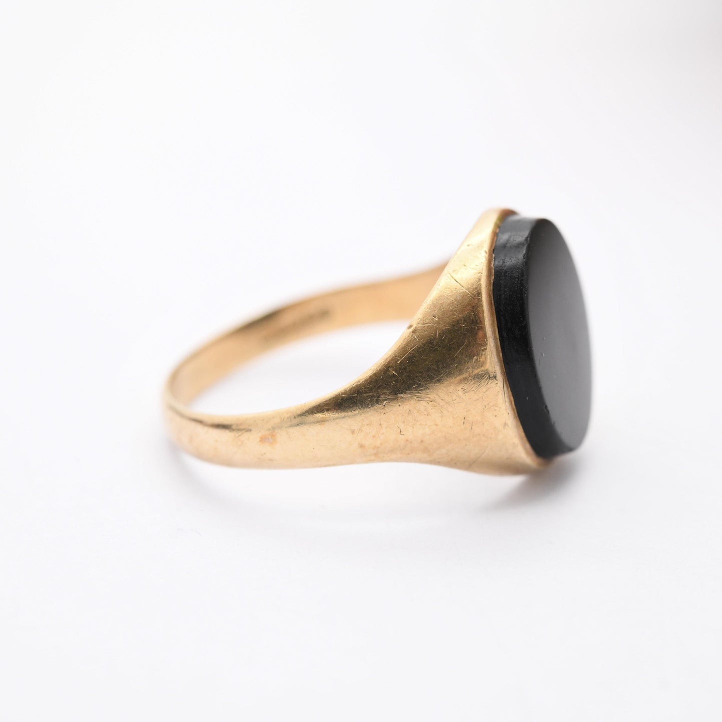 Vintage 9ct Gold Onyx Signet Ring 1979 - Large Black Oval Gemstone | Gift for Him | Mid-Century Jewellery | UK Size - U | US Size - 10