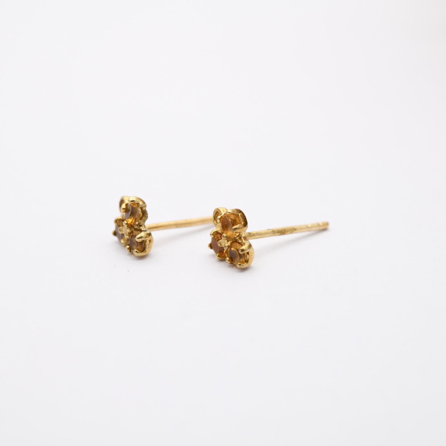 9ct Gold Citrine Stud Earrings - Pretty Yellow Gold Mounts | Floral Faceted Orange Gemstone | Butterfly Backs