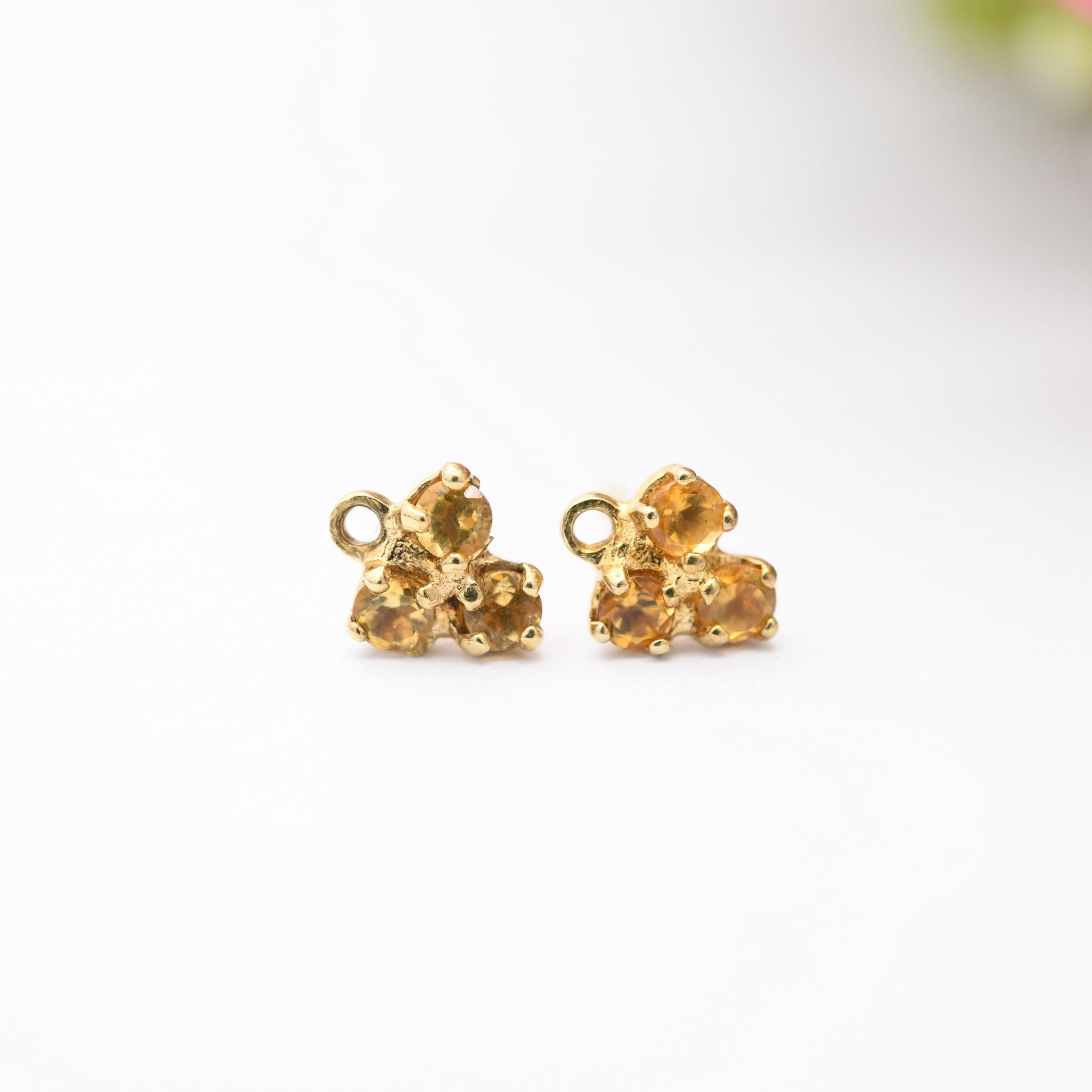 9ct Gold Citrine Stud Earrings - Pretty Yellow Gold Mounts | Floral Faceted Orange Gemstone | Butterfly Backs