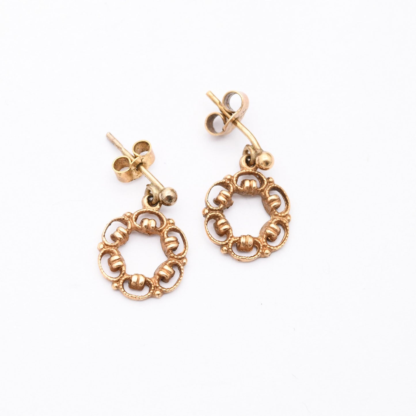 Vintage 9ct Gold Openwork Flower Drop Earrings - Pretty Solid Gold Floral Stud Dangle Earrings with Butterfly Backs | Gift for Her