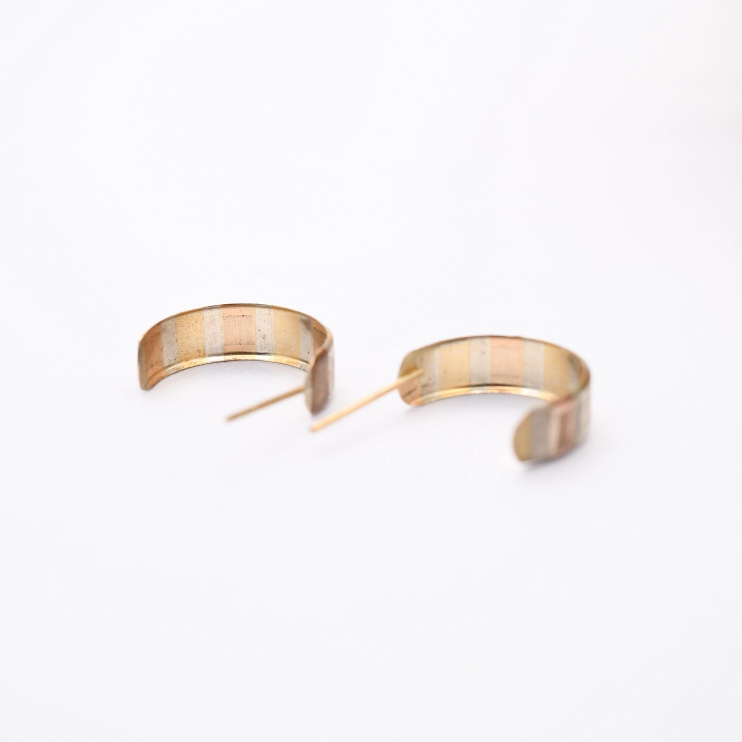 Vintage 9ct Gold Multi Tone Half Hoop Stud Earrings - Mid-Century Semi Circle Shape | Solid Gold Jewellery Gift for Her