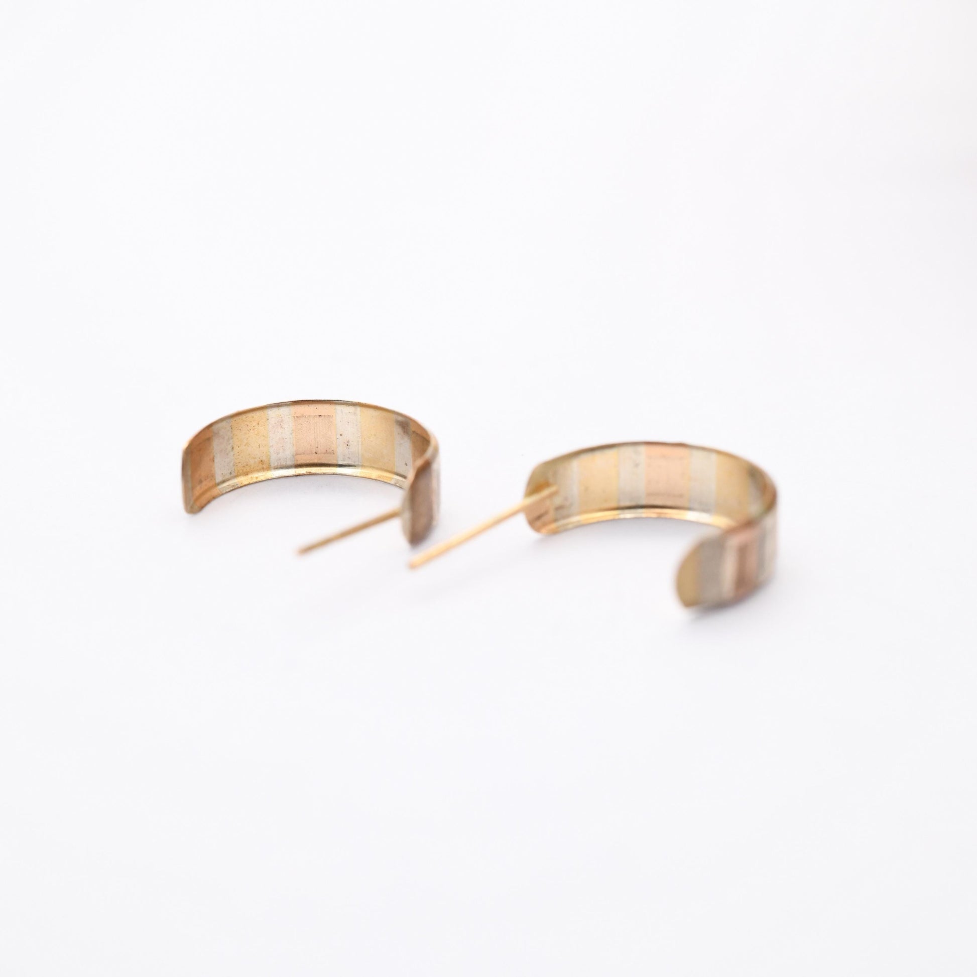 Vintage 9ct Gold Multi Tone Half Hoop Stud Earrings - Mid-Century Semi Circle Shape | Solid Gold Jewellery Gift for Her