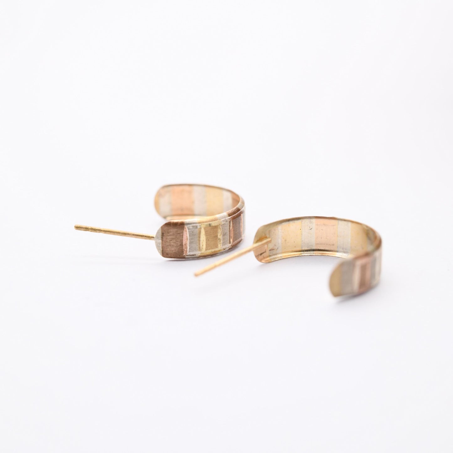 Vintage 9ct Gold Multi Tone Half Hoop Stud Earrings - Mid-Century Semi Circle Shape | Solid Gold Jewellery Gift for Her