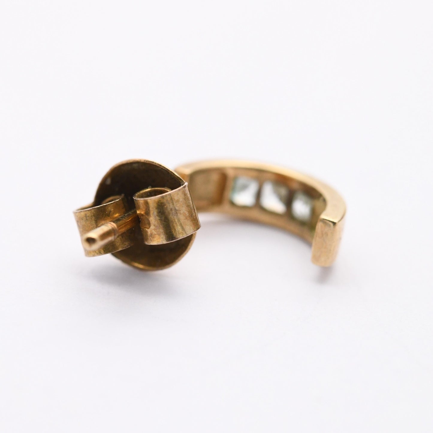 Vintage 9ct Gold Clear Stone Half Hoop Stud Earrings Mid-Century - Semi Circle | Solid Gold Jewellery Gift for Her | with Butterfly Backs