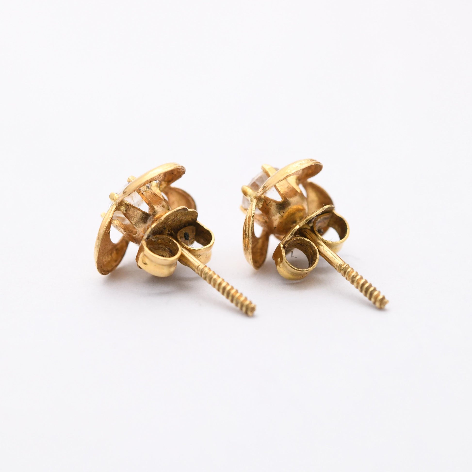 Vintage 18ct Gold Clover Stud Earrings - Three Leaf Lucky Clover | Set with White Gemstones | Butterfly Backs | Gift for Her