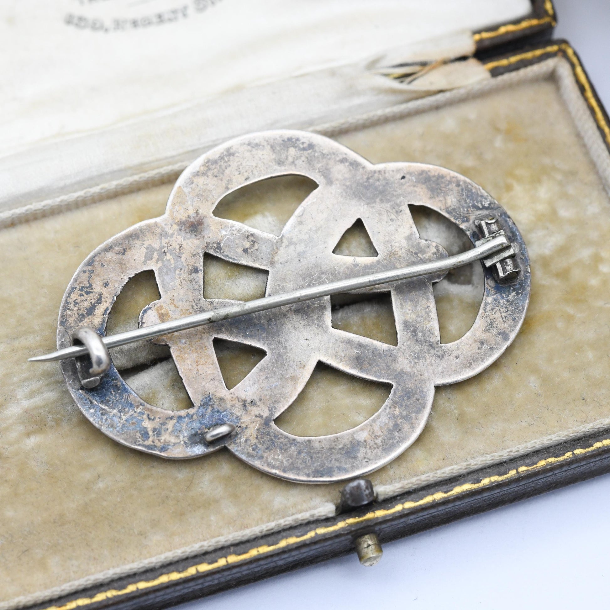 Antique Victorian Sterling Silver Lovers Knot Brooch Hand Engraved with Flowers - Large Victorian Aesthetic Movement Infinity Design