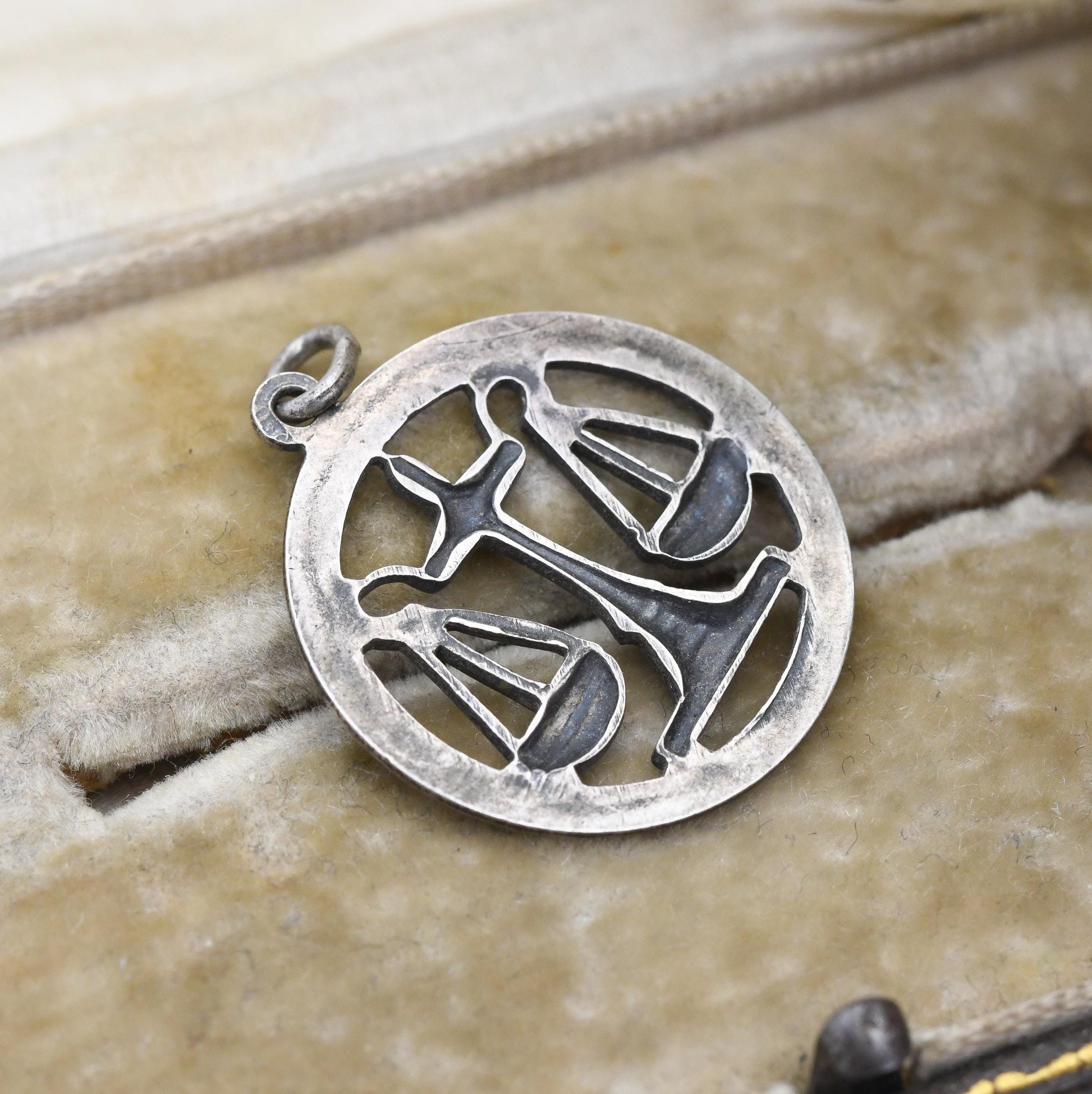 Vintage Silver Libra Pendant - Openwork Traditional Scales Astrological Zodiac Star Sign Symbol Mid-Century September October Birthday Gift
