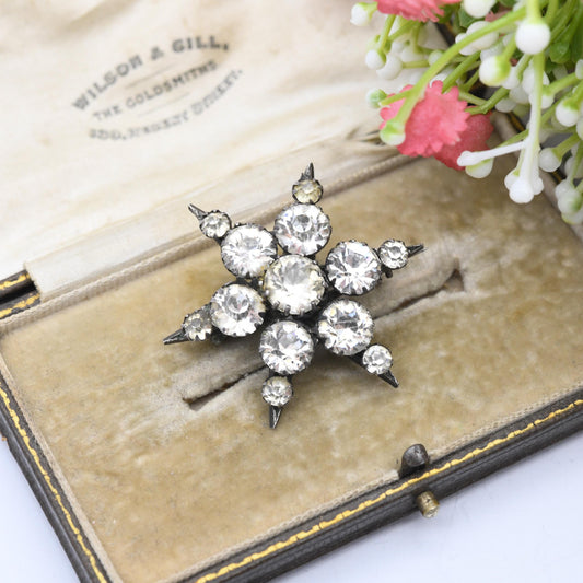 Antique Victorian Sterling Silver Paste Star Brooch 1900 - Clear Crystal Stones Celestial Theme | Statement Jewellery Gift for Her