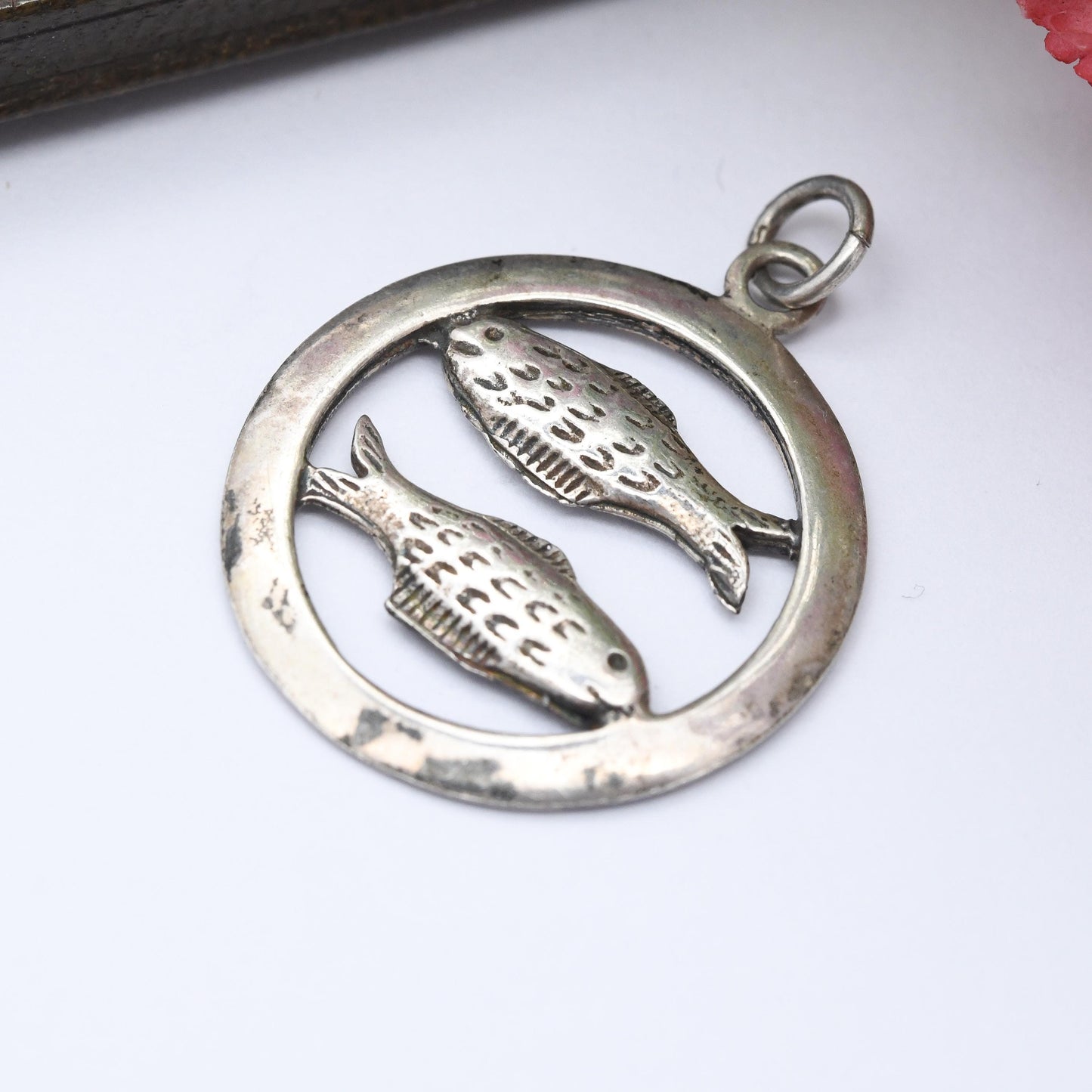 Vintage Sterling Silver Pisces Pendant - Double Fish Astrological Zodiac Star Sign Symbol | Mid-Century Open | February March Birthday Gift