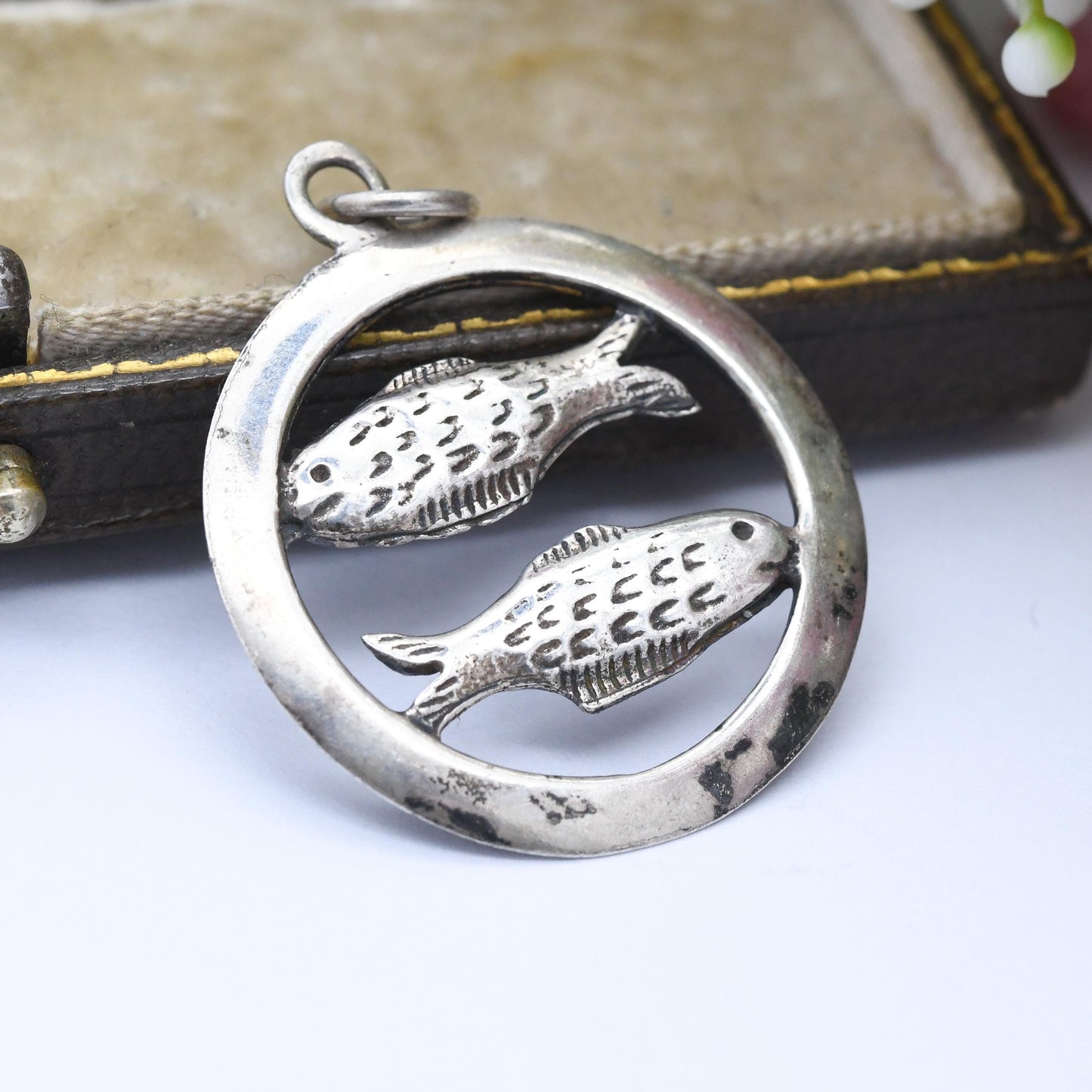 Vintage Sterling Silver Pisces Pendant - Double Fish Astrological Zodiac Star Sign Symbol | Mid-Century Open | February March Birthday Gift