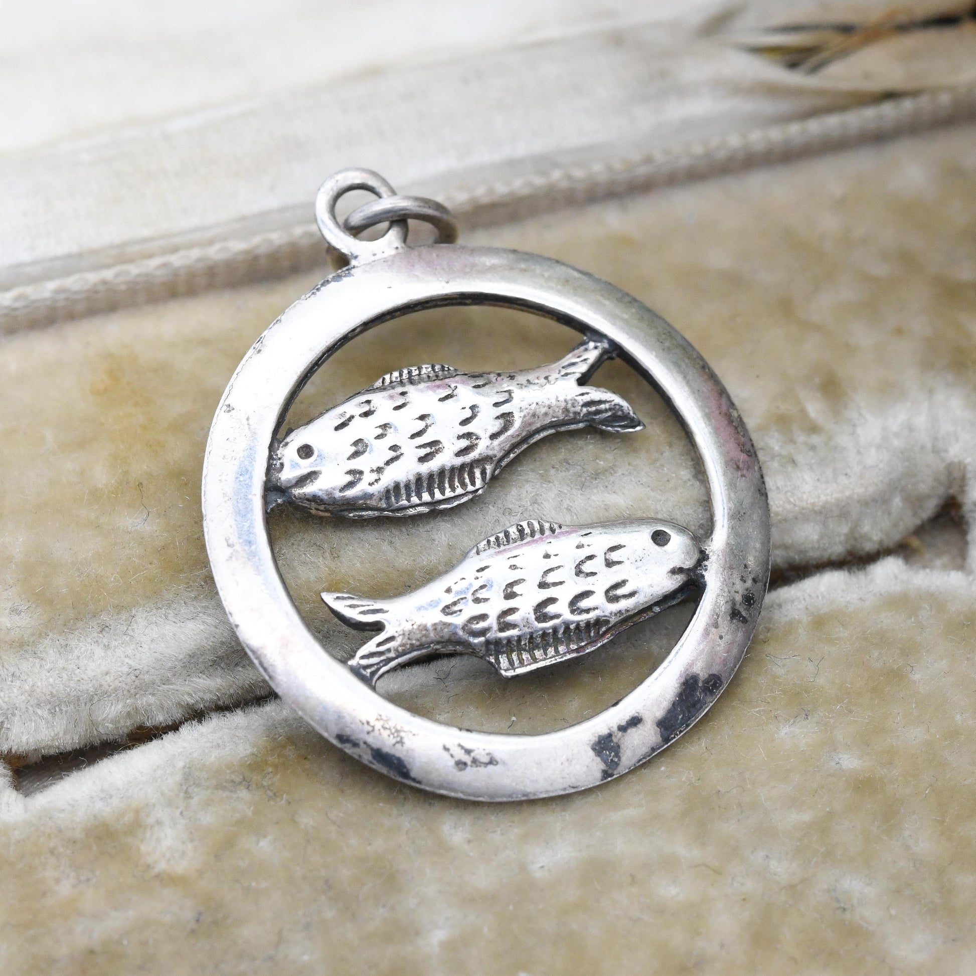Vintage Sterling Silver Pisces Pendant - Double Fish Astrological Zodiac Star Sign Symbol | Mid-Century Open | February March Birthday Gift