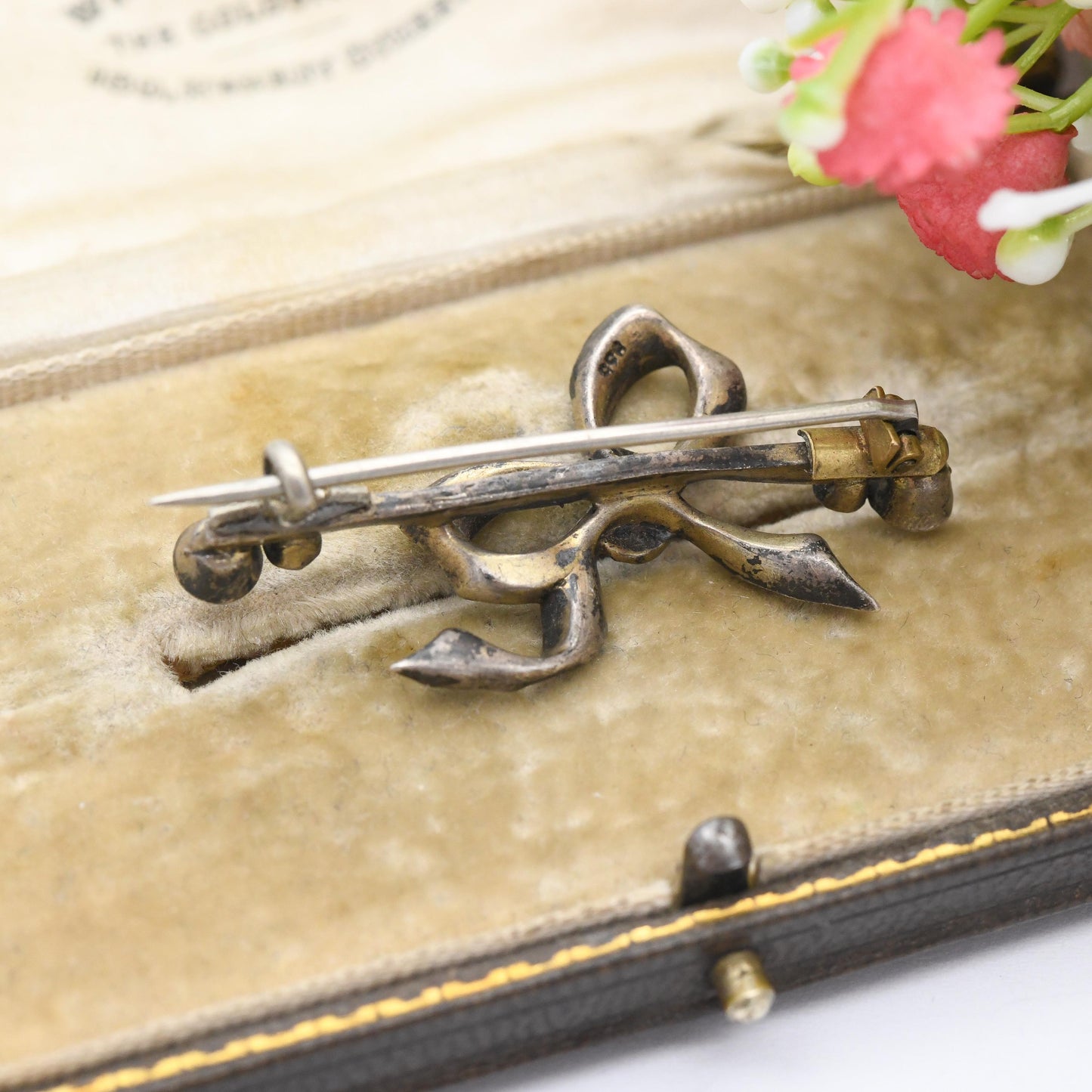 Antique European Silver Enamel Paste Bow Brooch - Blue White Ribbons | Edwardian Era Pretty Jewellery Gift for Her | Bar Brooch