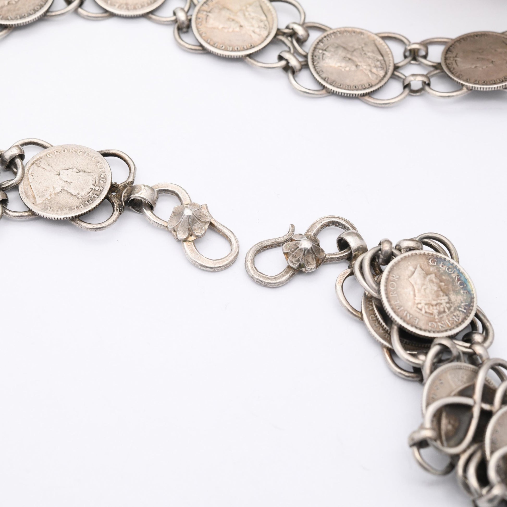 Vintage Silver 1/4 Rupee Coin Belt 85cm 33.5" - 1800s Queen Victoria to 1940s King George VI