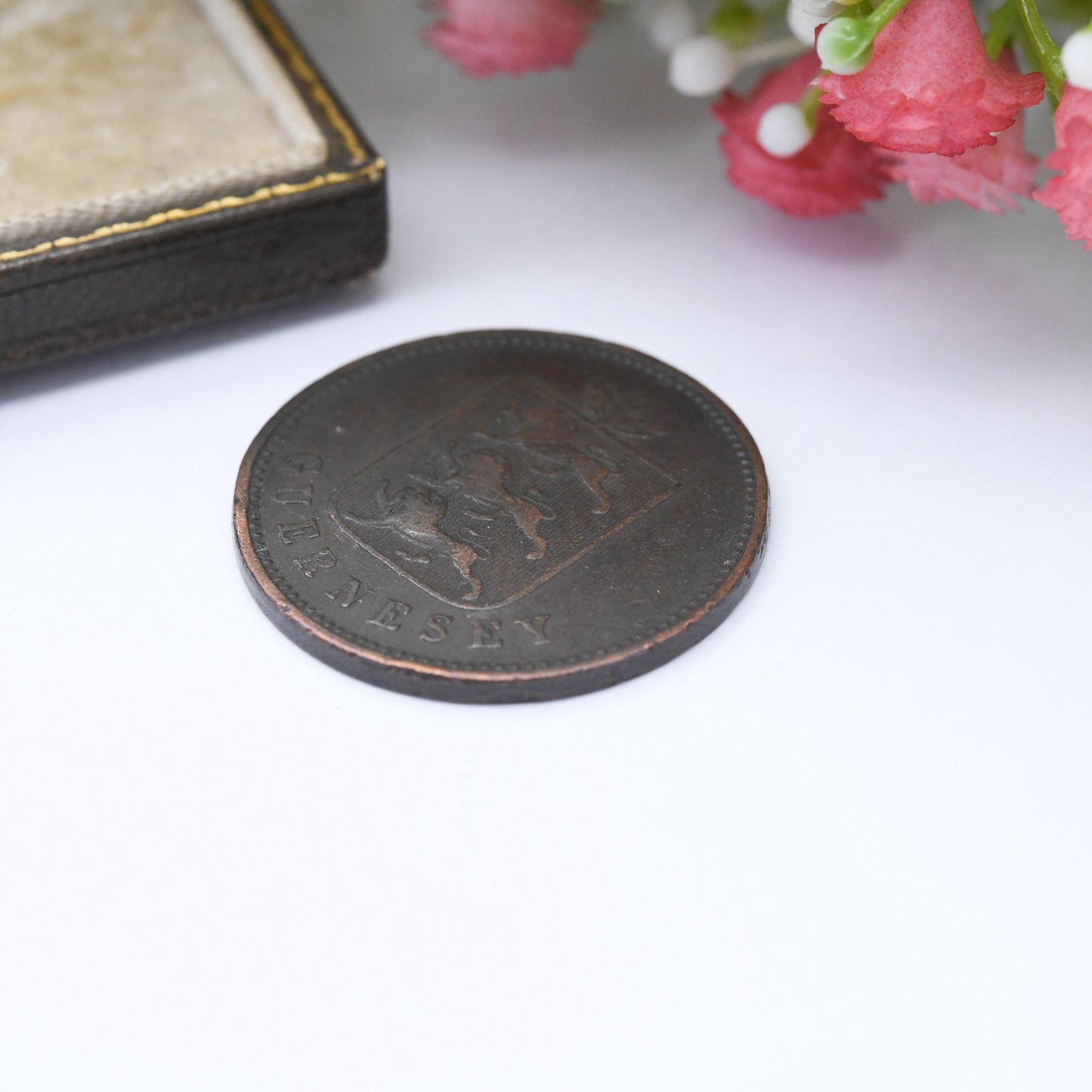 Antique 1830 Guernsey 4 Doubles Copper Coin
