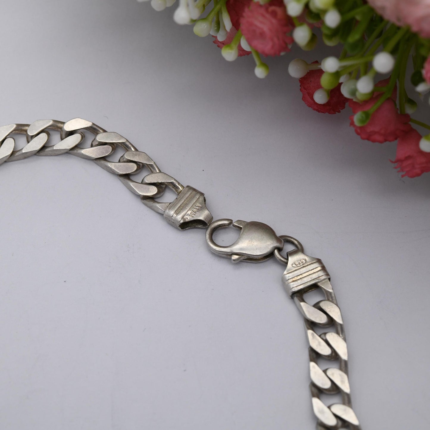 Vintage Sterling Silver Curb Link Chain Necklace - Y2K Flat Curb | Heavy Silver Necklace | 18" 46cm