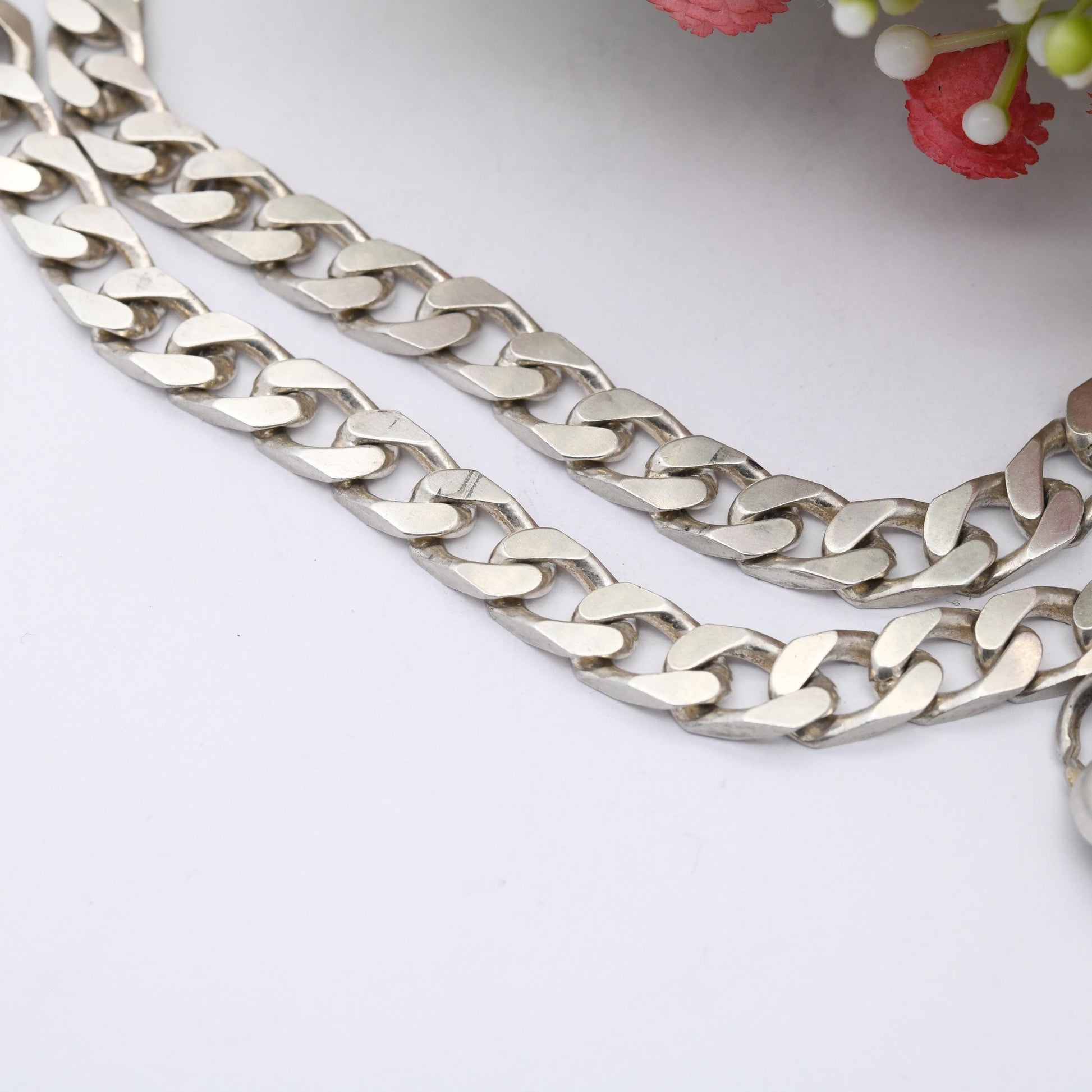 Vintage Sterling Silver Curb Link Chain Necklace - Y2K Flat Curb | Heavy Silver Necklace | 18" 46cm