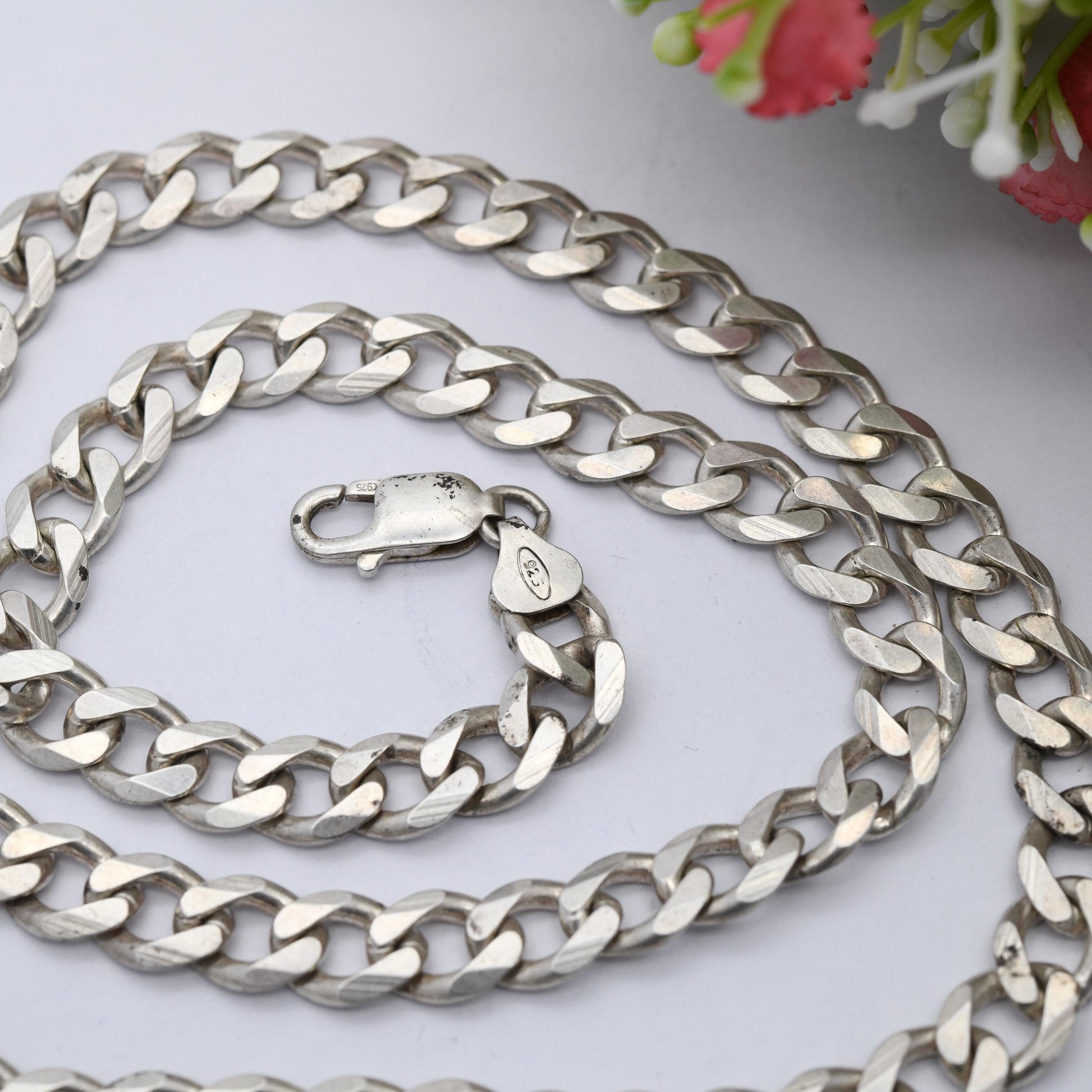 Vintage Sterling Silver Curb Link Chain Necklace - Y2K Flat Curb | Heavy Silver Necklace | 22" 56.5cm