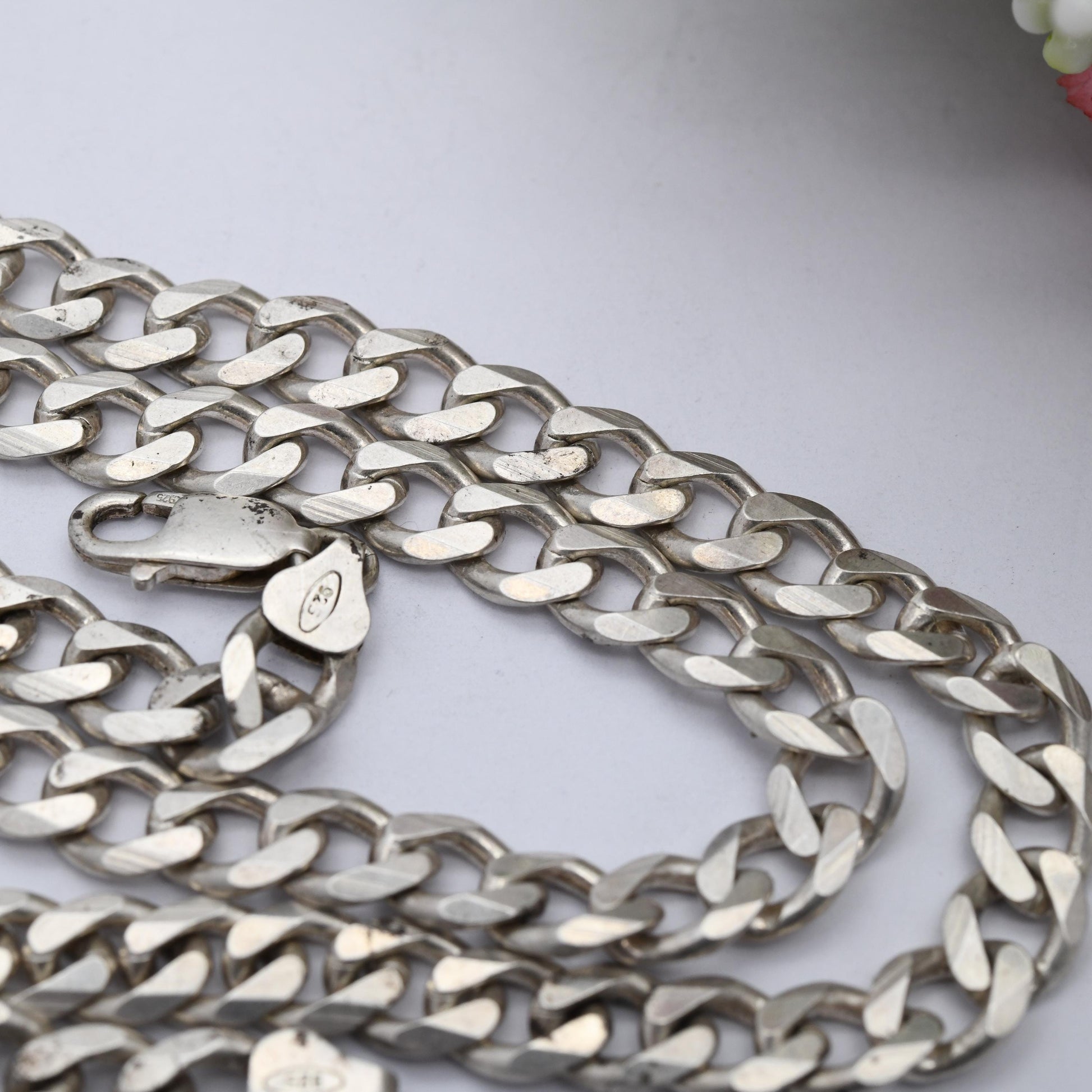 Vintage Sterling Silver Curb Link Chain Necklace - Y2K Flat Curb | Heavy Silver Necklace | 22" 56.5cm