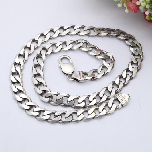 Vintage Sterling Silver Curb Link Chain Necklace - Y2K Flat Curb | Heavy Silver Necklace | 18" 46cm