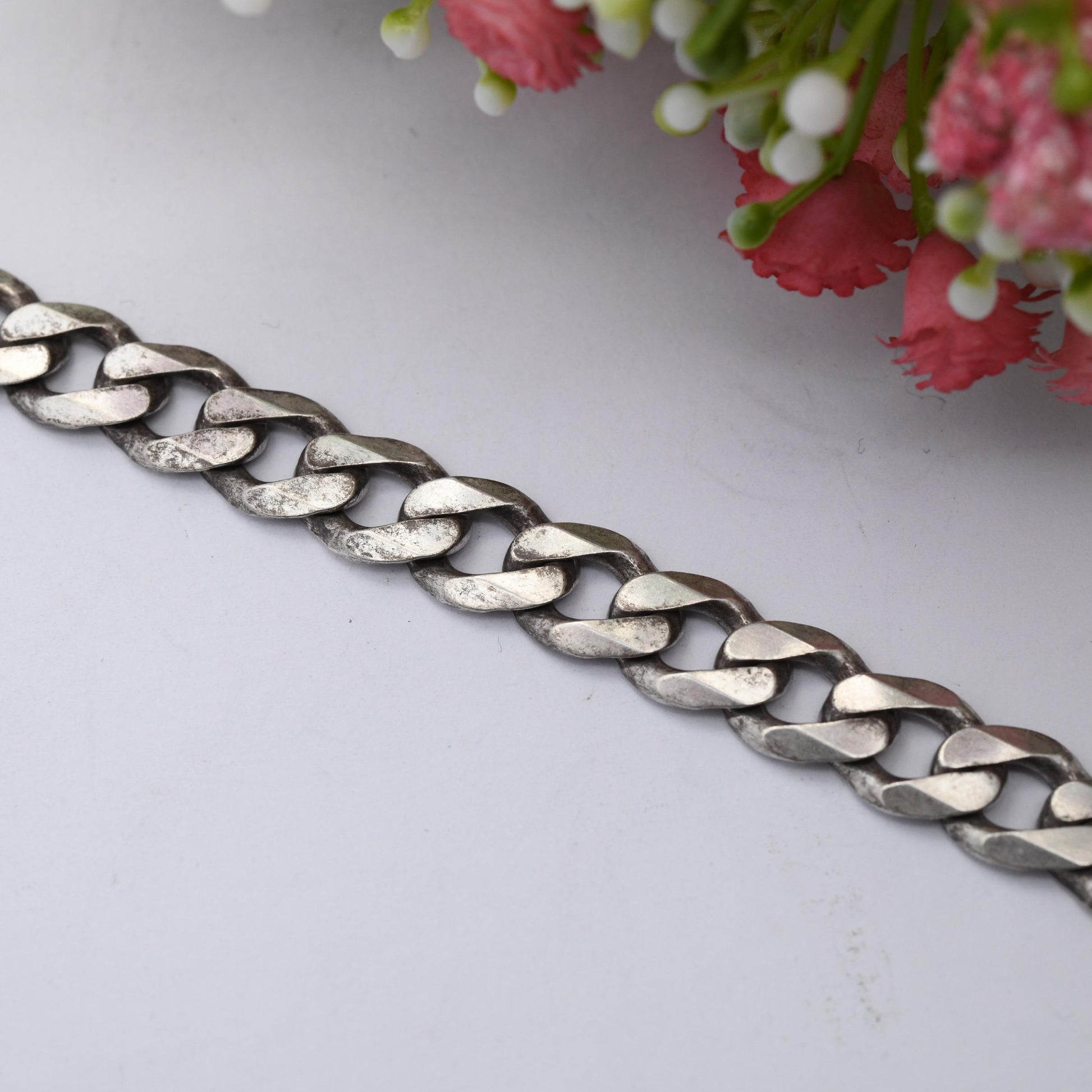 Vintage Sterling Silver Curb Link Chain Necklace - Y2K Flat Curb | Heavy Silver Necklace | 18" 46cm