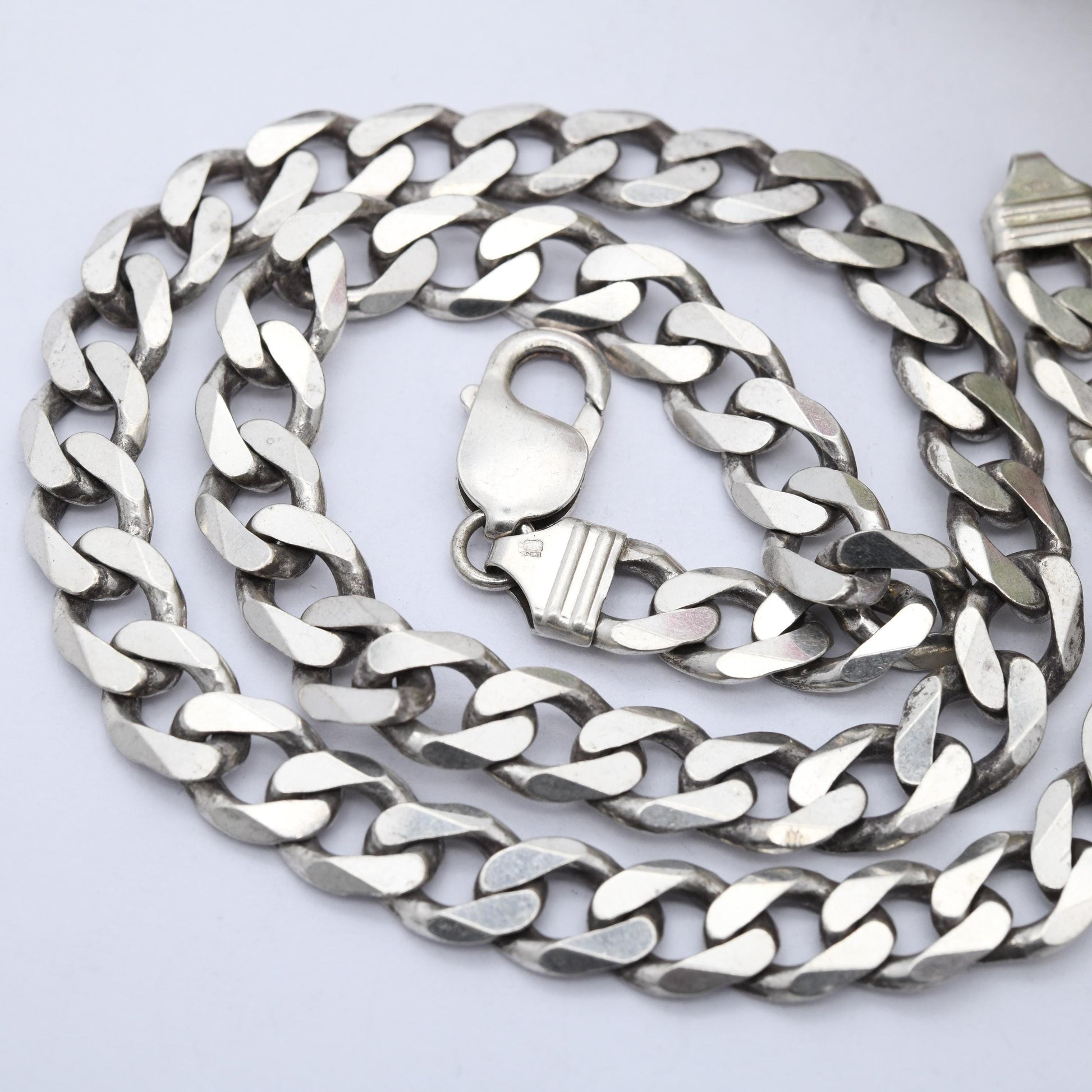 Vintage Sterling Silver Curb Link Chain Necklace - Y2K Flat Curb | Heavy Silver Necklace | 18" 46cm