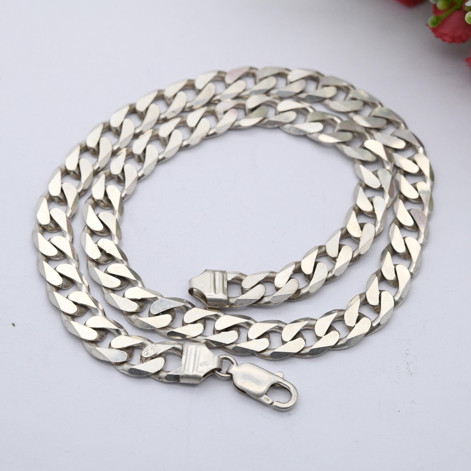Vintage Sterling Silver Curb Link Chain Necklace - Y2K Flat Curb | Heavy Silver Necklace | 18" 46cm
