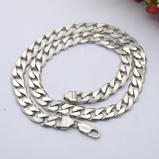 Vintage Sterling Silver Curb Link Chain Necklace - Y2K Flat Curb | Heavy Silver Necklace | 18" 46cm