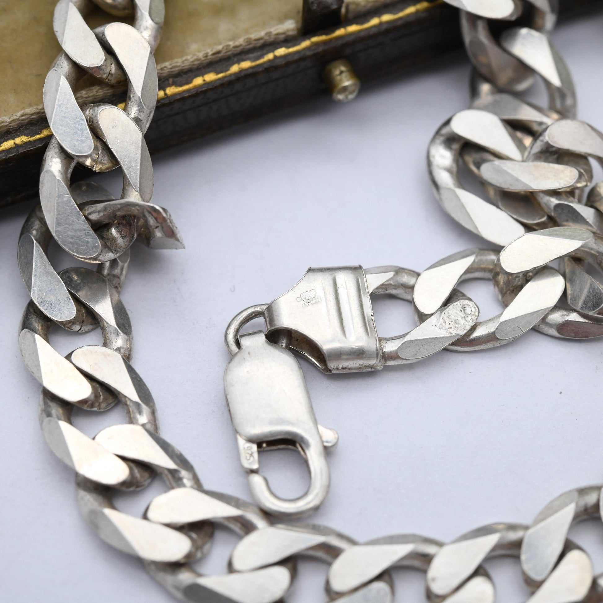 Vintage Sterling Silver Curb Link Chain Necklace - Y2K Flat Curb | Heavy Silver Necklace | 18" 46cm