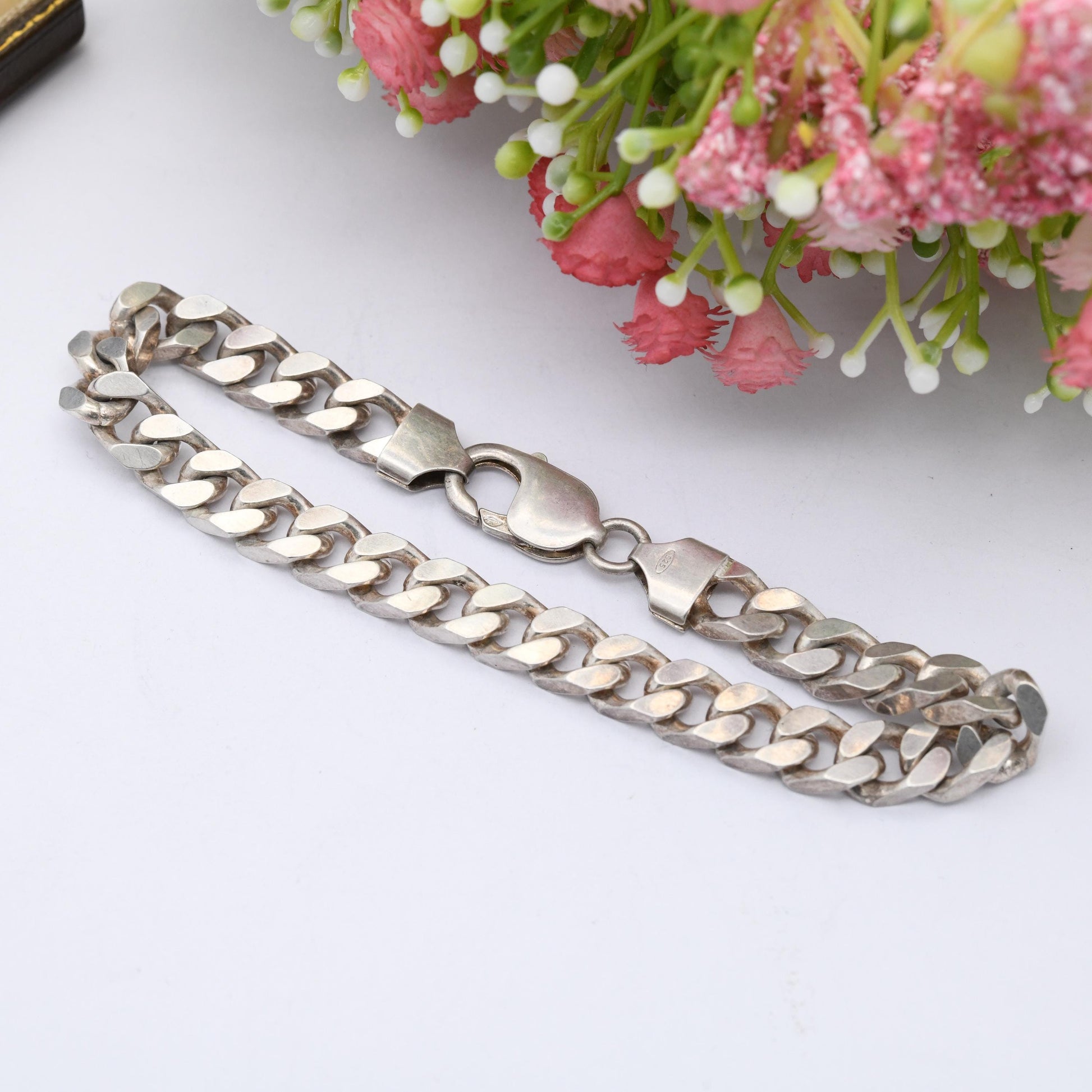 Chunky Vintage Sterling Silver Curb Link Chain Bracelet - Large Curb Bracelet | Gift for Boyfriend | Gift for Brother