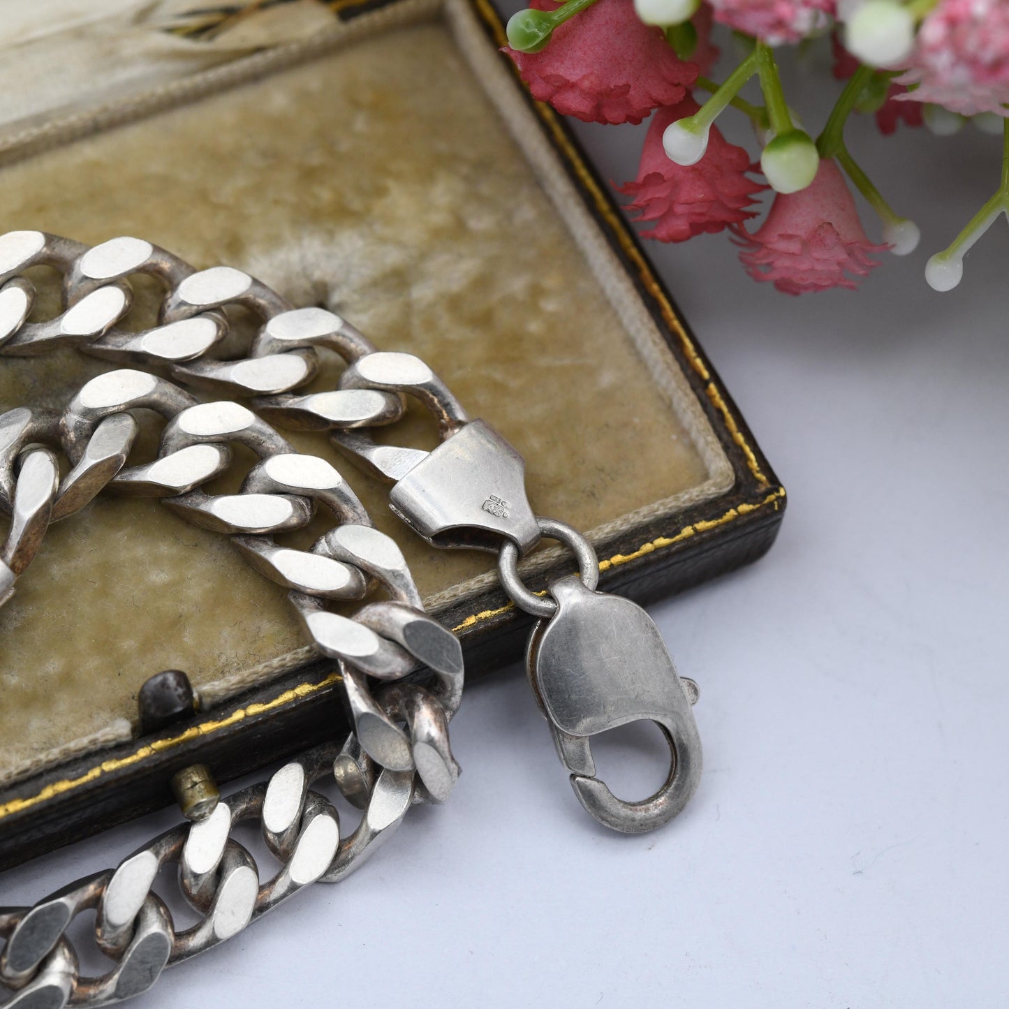 Chunky Vintage Sterling Silver Curb Link Chain Bracelet - Large Curb Bracelet | Gift for Boyfriend | Gift for Brother