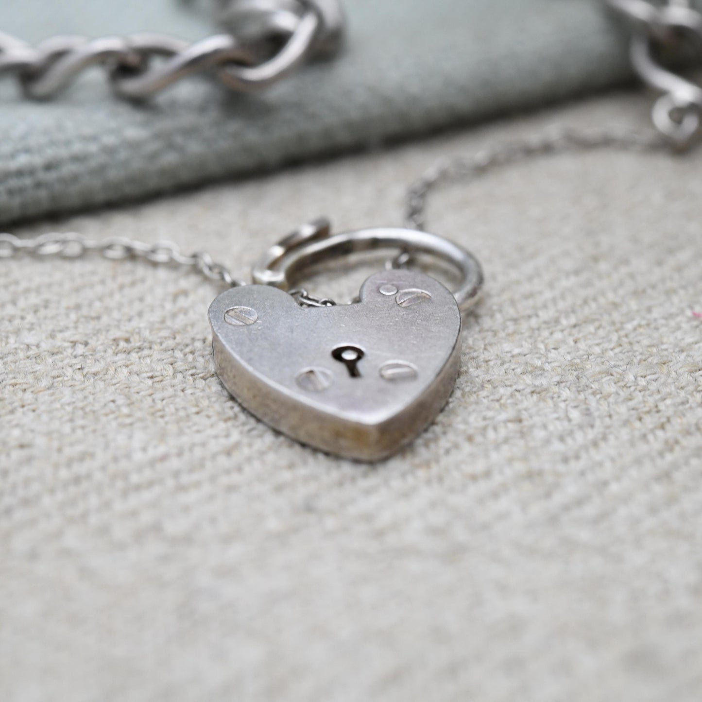Vintage Sterling Silver Heart Padlock Clasp Chain Bracelet by Ward Brothers WBS - Chunky Curb Links with Safety Chain | UK Hallmarks