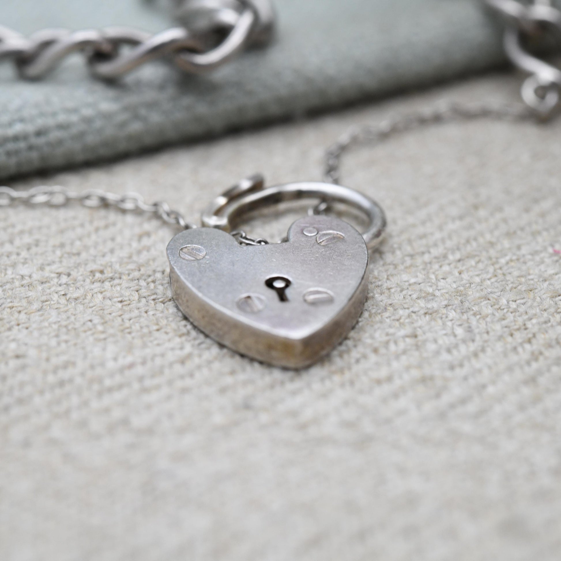 Vintage Sterling Silver Heart Padlock Clasp Chain Bracelet by Ward Brothers WBS - Chunky Curb Links with Safety Chain | UK Hallmarks