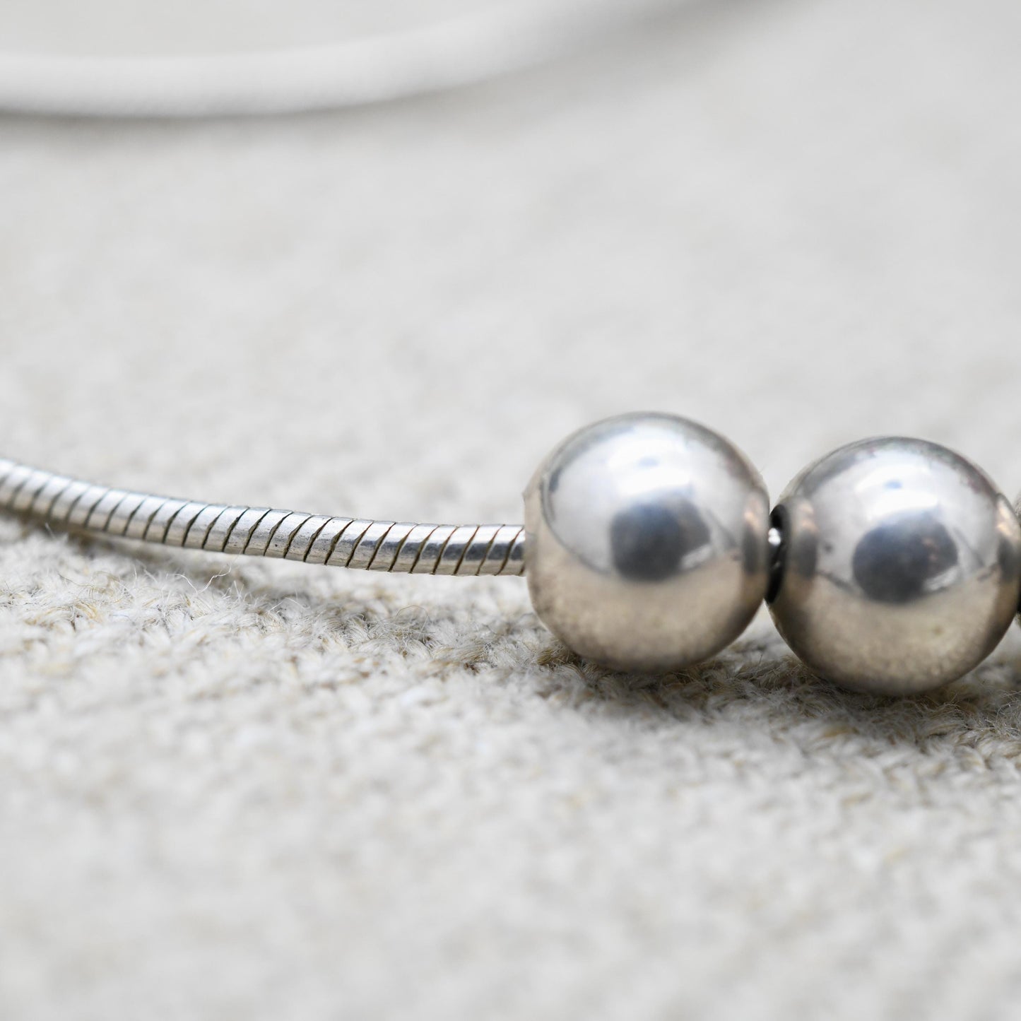 Vintage Sterling Silver Snake Chain Necklace with Cute Silver Beads - Y2K Thin Chain | Quality Silver Necklace | Gift for Her