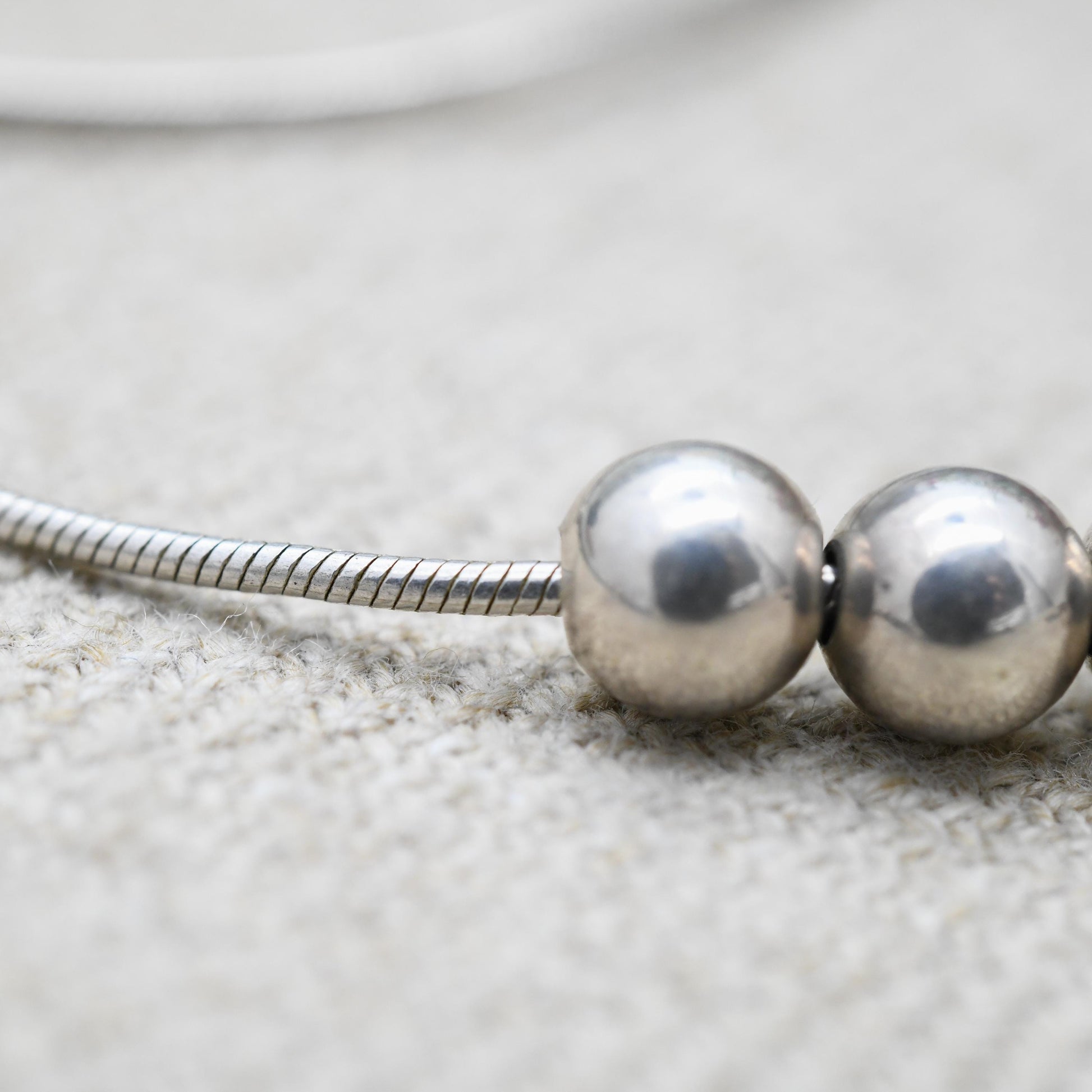 Vintage Sterling Silver Snake Chain Necklace with Cute Silver Beads - Y2K Thin Chain | Quality Silver Necklace | Gift for Her