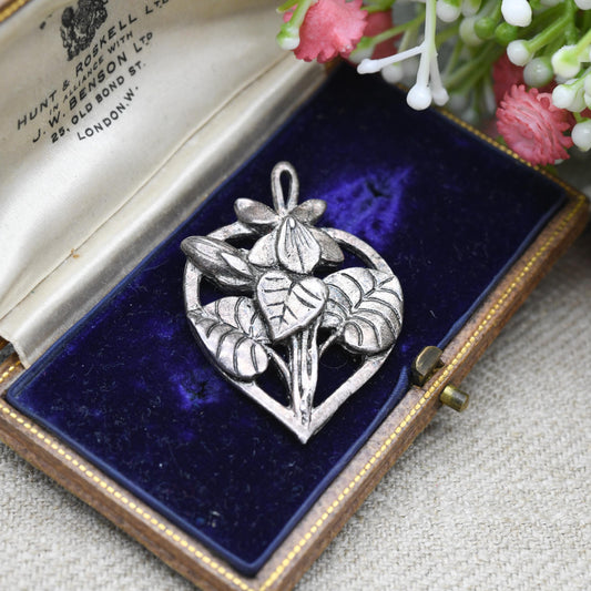 MASJ Pewter Love Heart Flower Pendant 1994 - Openwork Textured Design | Floral | Gift for Her | Gift for Pendant Charm Necklace