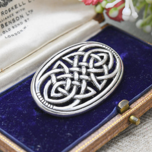 Vintage Sterling Silver Brooch with Openwork Celtic Knot Design | Woven Pattern