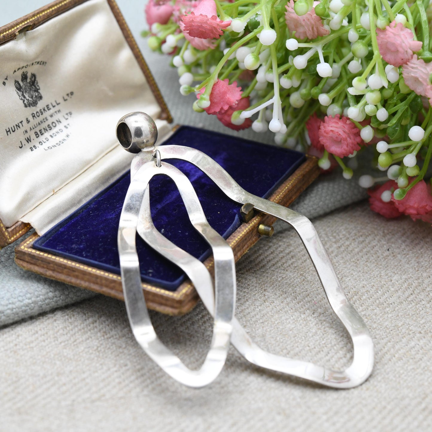 Vintage Mexican DDD Dominique Dinouart Sterling Silver Pendant - Large Articulated Double Hanging Oval | Textured | Modernist | Gift for Her