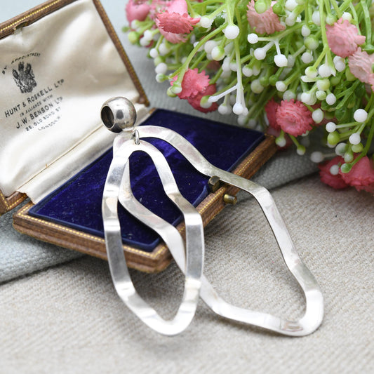 Vintage Mexican DDD Dominique Dinouart Sterling Silver Pendant - Large Articulated Double Hanging Oval | Textured | Modernist | Gift for Her
