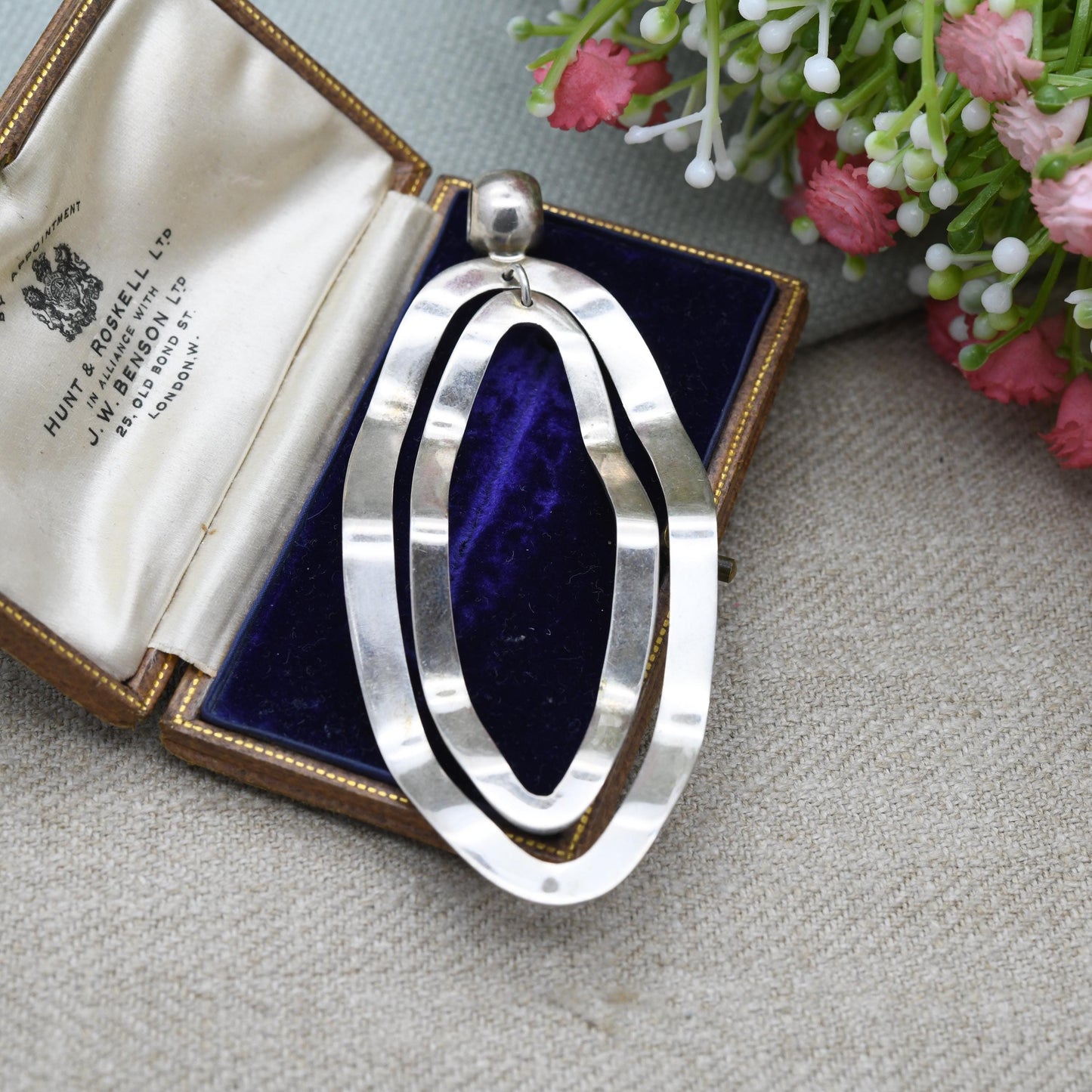 Vintage Mexican DDD Dominique Dinouart Sterling Silver Pendant - Large Articulated Double Hanging Oval | Textured | Modernist | Gift for Her