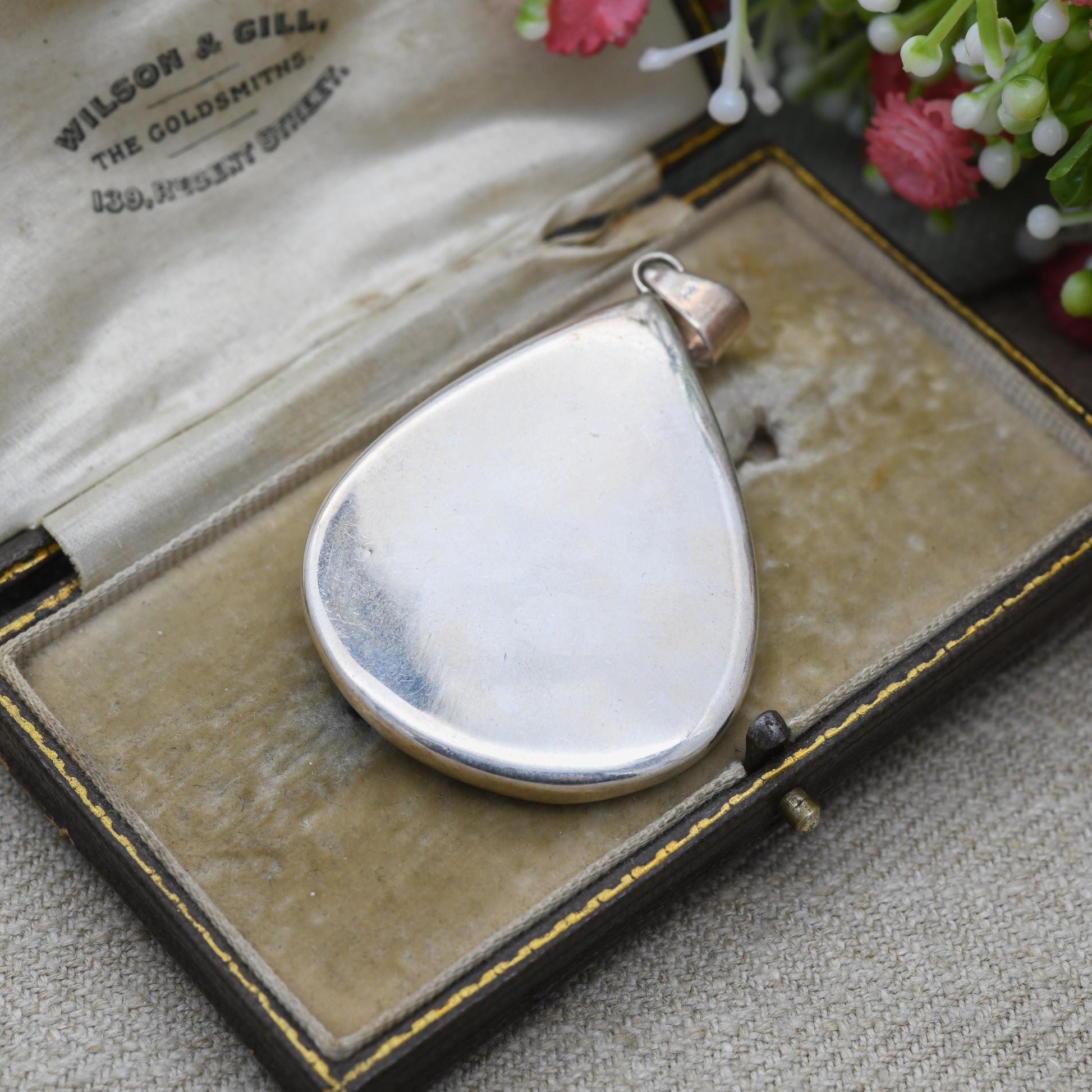 Vintage Sterling Silver Abalone Shell Pendant - Large Pretty Teardrop Shaped Jewellery | Gift for Pendant Necklace
