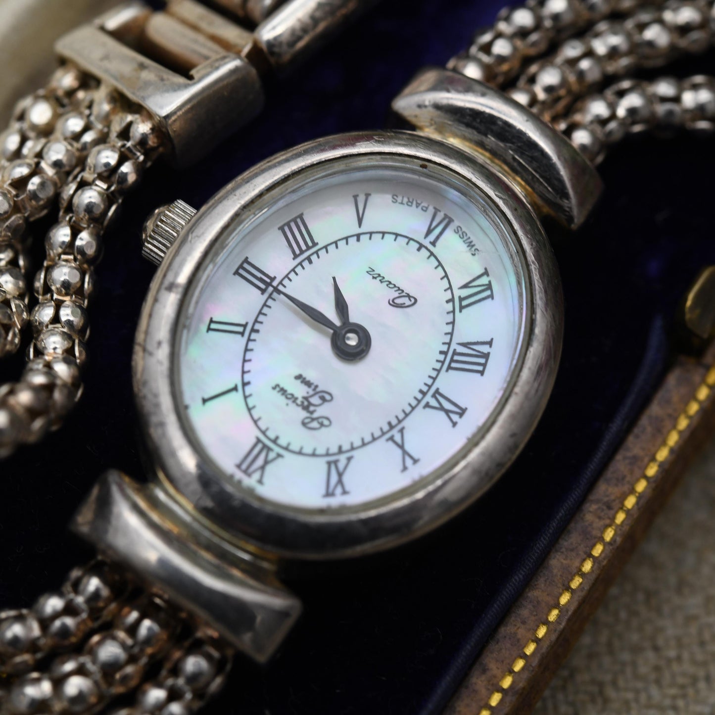 Milor Sterling Silver Precious Time Watch 2005 - Italian Designer | Mother of Pearl | Popcorn Link Bracelet | Quartz Movement | Time Piece