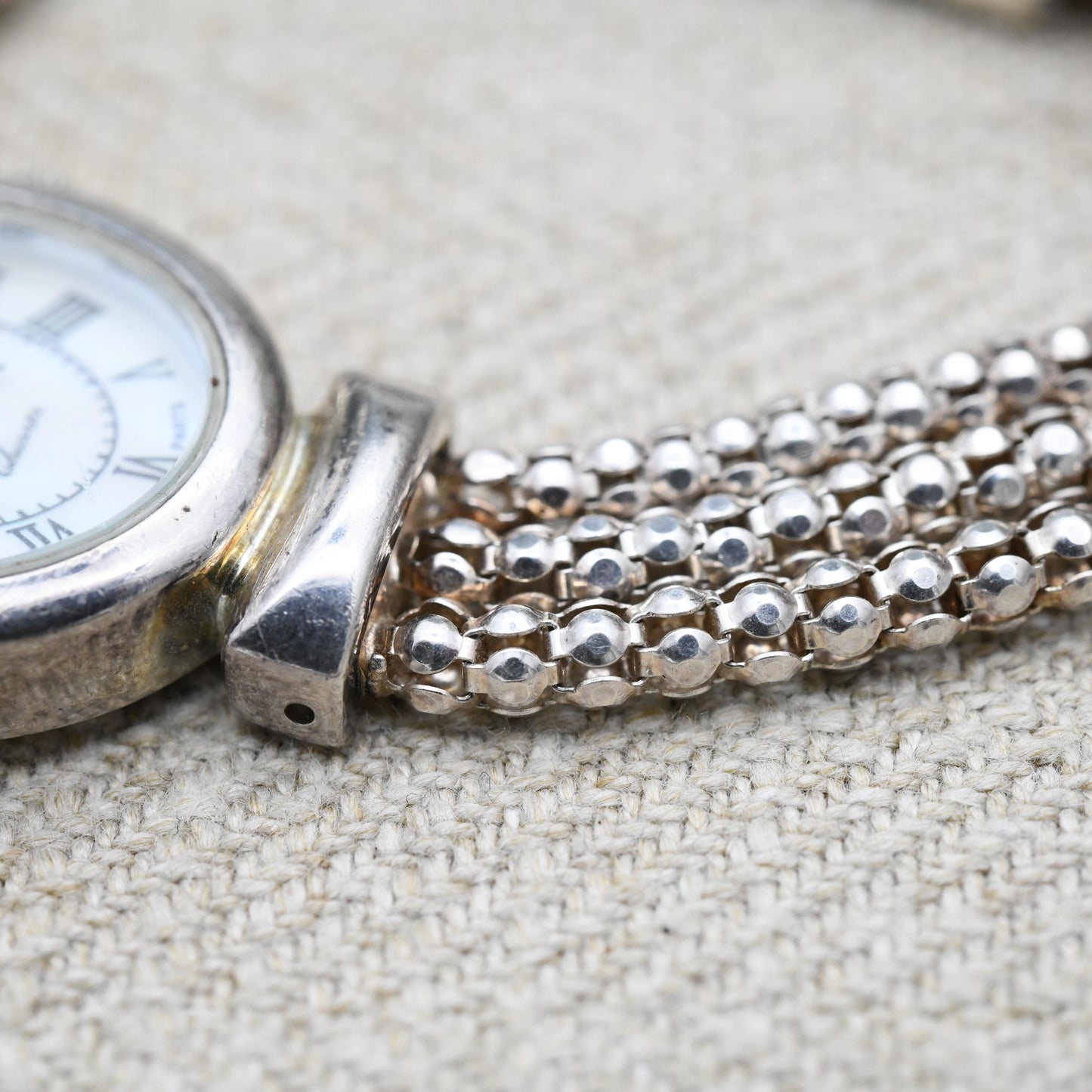 Milor Sterling Silver Precious Time Watch 2005 - Italian Designer | Mother of Pearl | Popcorn Link Bracelet | Quartz Movement | Time Piece