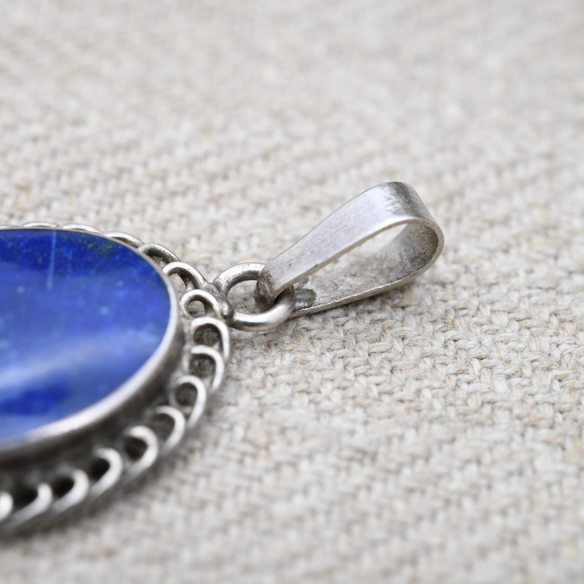 Vintage Sterling Silver Lapis Lazuli Pendant with Openwork Border Design - Blue and Gold Gemstone | Wirework | Gift for Pendant Necklace