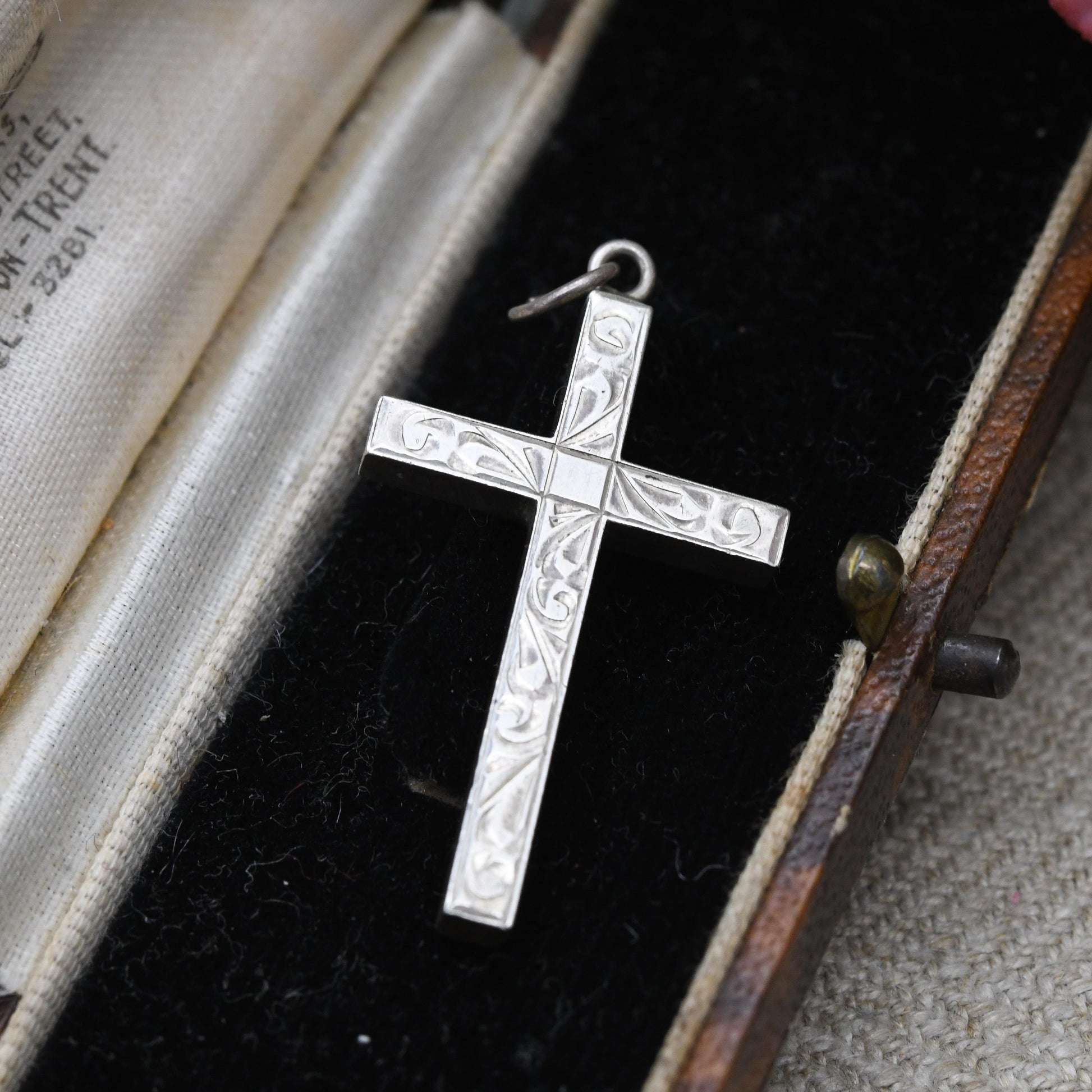 Vintage Sterling Silver Cross Pendant - Etching Design | Mid-Century Minimal Design Christian Pendant | Gift