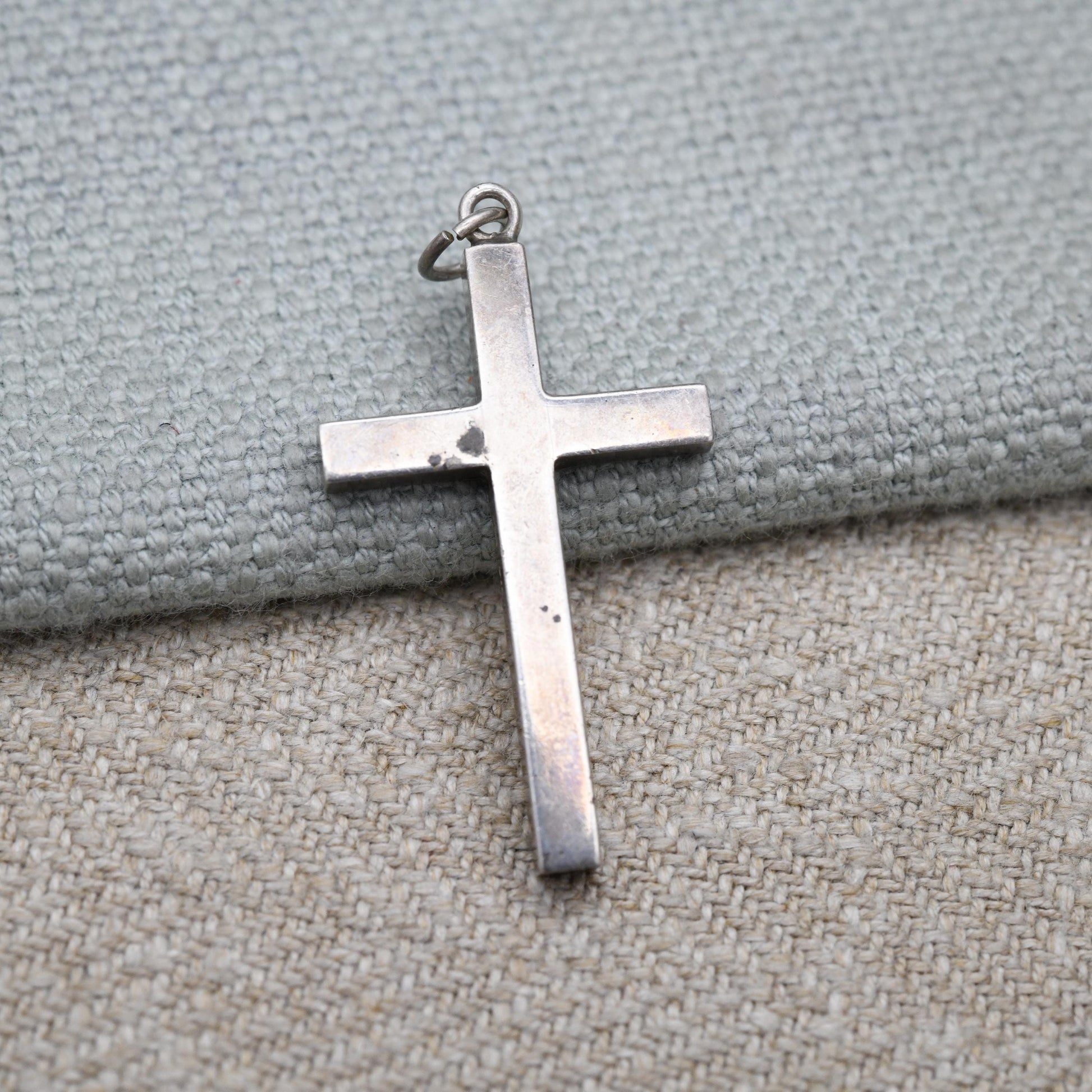 Vintage Sterling Silver Cross Pendant - Etching Design | Mid-Century Minimal Design Christian Pendant | Gift