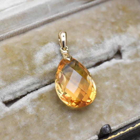 9k Gold Citrine Gemstone Teardrop Pendant - Pretty Faceted Pear Shape | Solid Gold and Orange Gemstone Jewellery