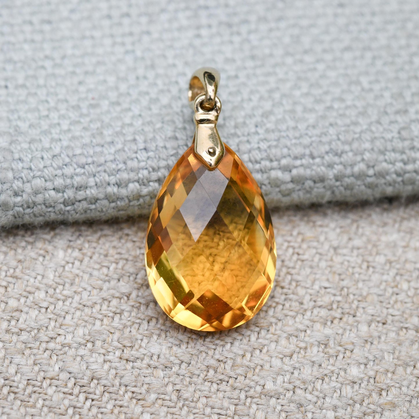 9k Gold Citrine Gemstone Teardrop Pendant - Pretty Faceted Pear Shape | Solid Gold and Orange Gemstone Jewellery